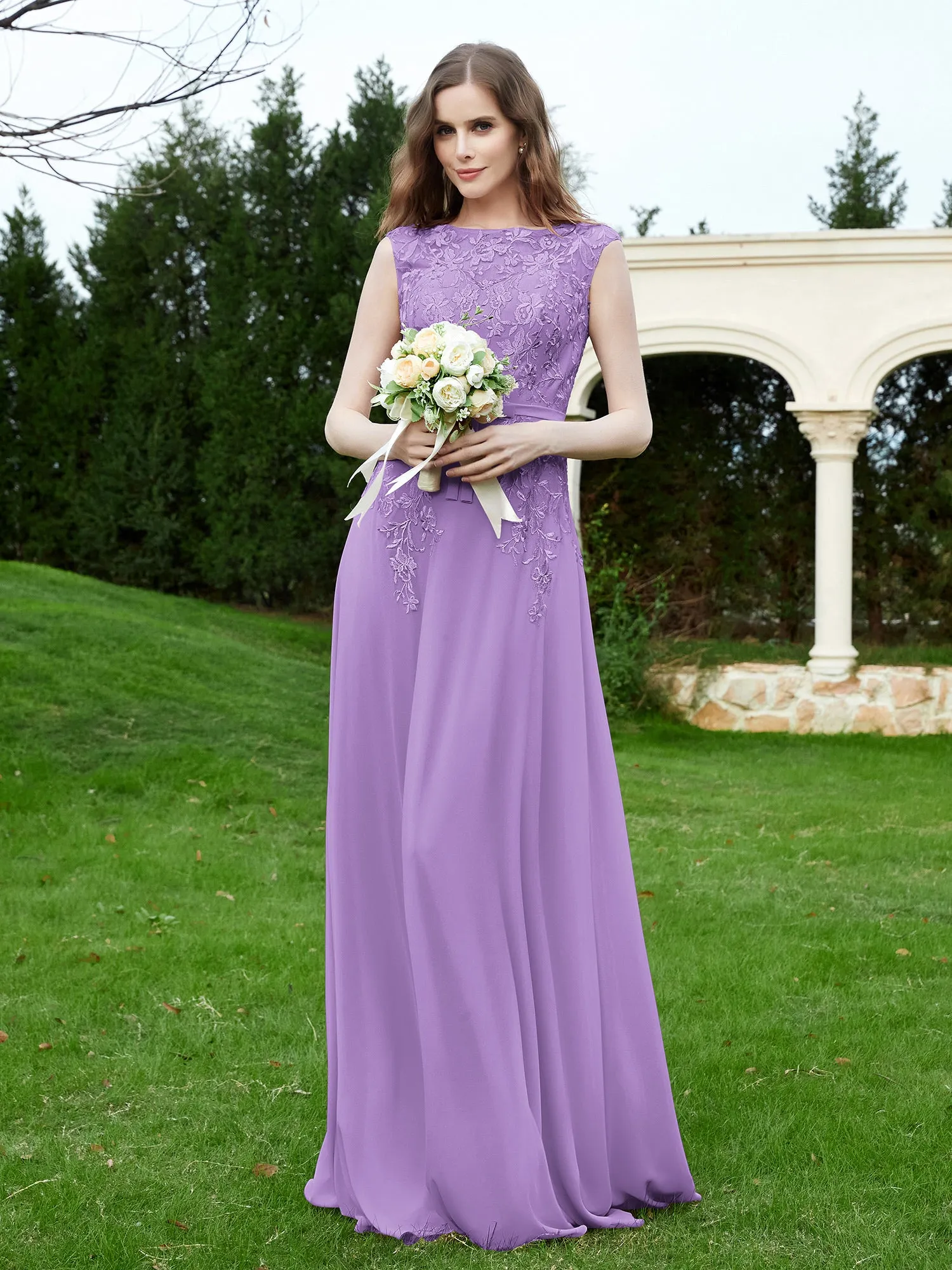 Elegant Illusion Lace Appliqued Dress With Buttons Tahiti