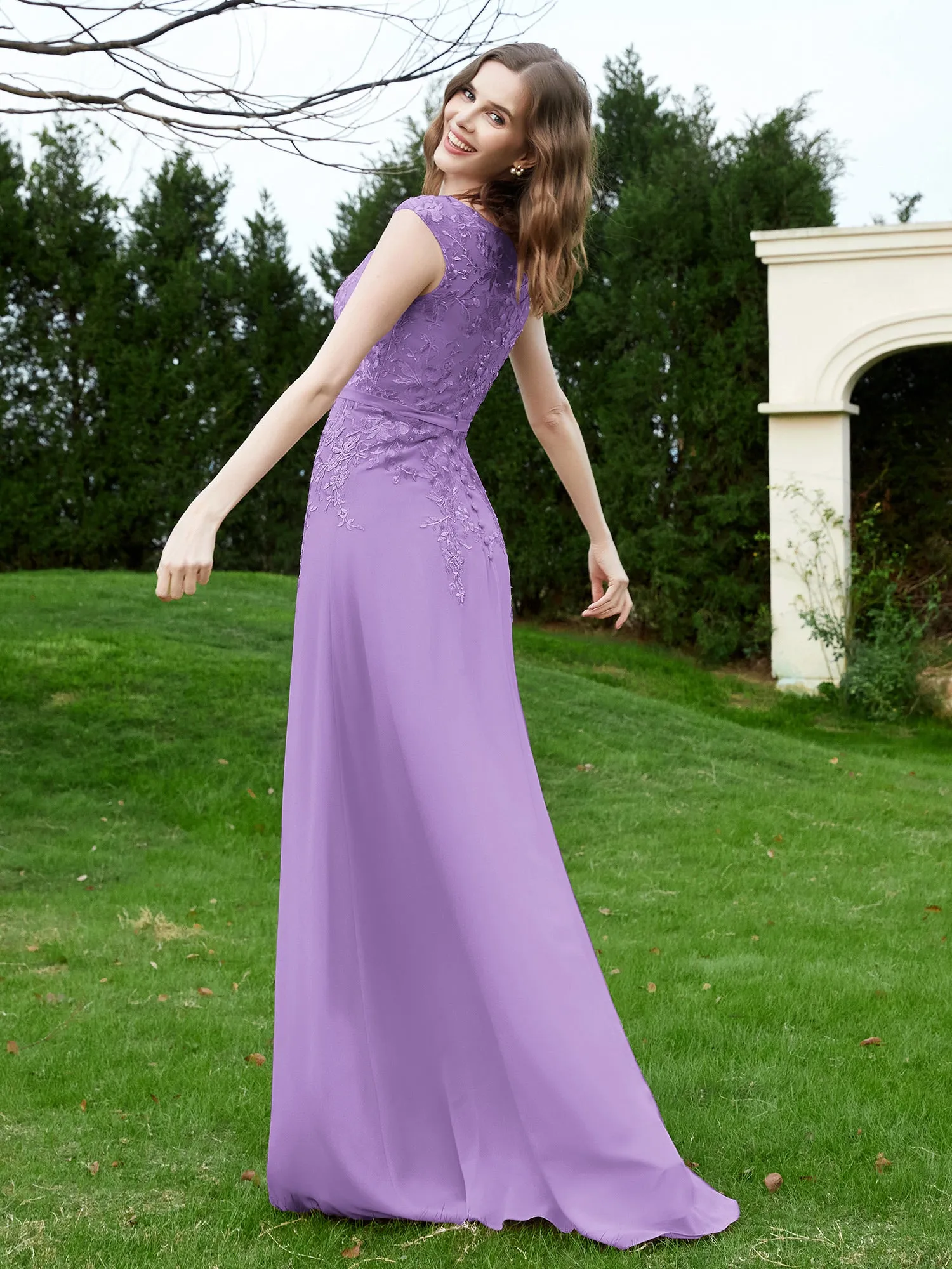 Elegant Illusion Lace Appliqued Dress With Buttons Tahiti