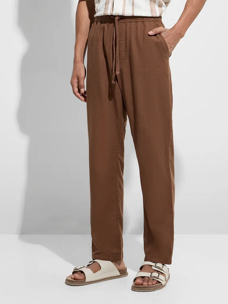 ETA Brown Mid-Rise Relaxed-Fit Cotton Pants