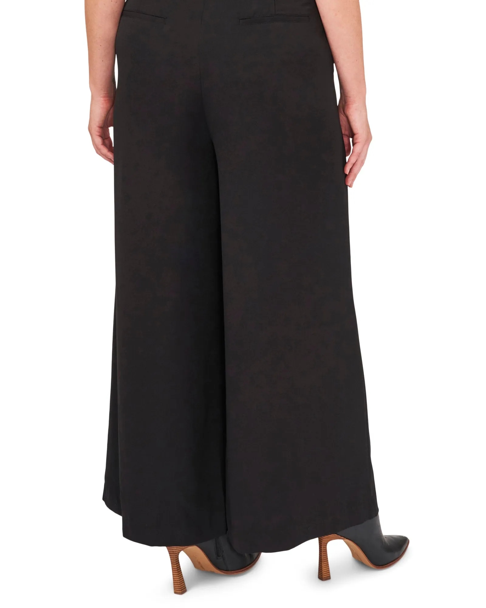 Eva Wide Leg Belted Crepe Pant | Black