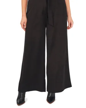 Eva Wide Leg Belted Crepe Pant | Black