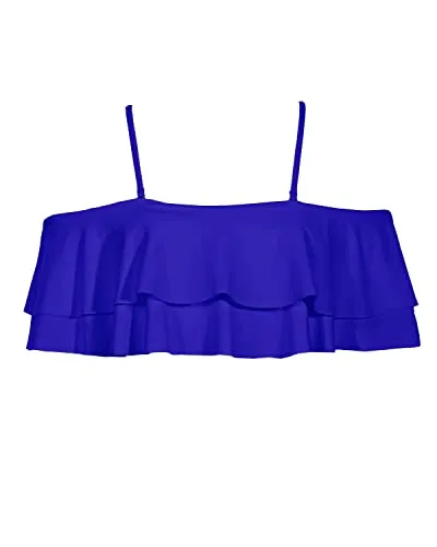 Fashionable Adjustable Bra Off Shoulder Swim Top-Royal Blue