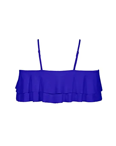 Fashionable Adjustable Bra Off Shoulder Swim Top-Royal Blue