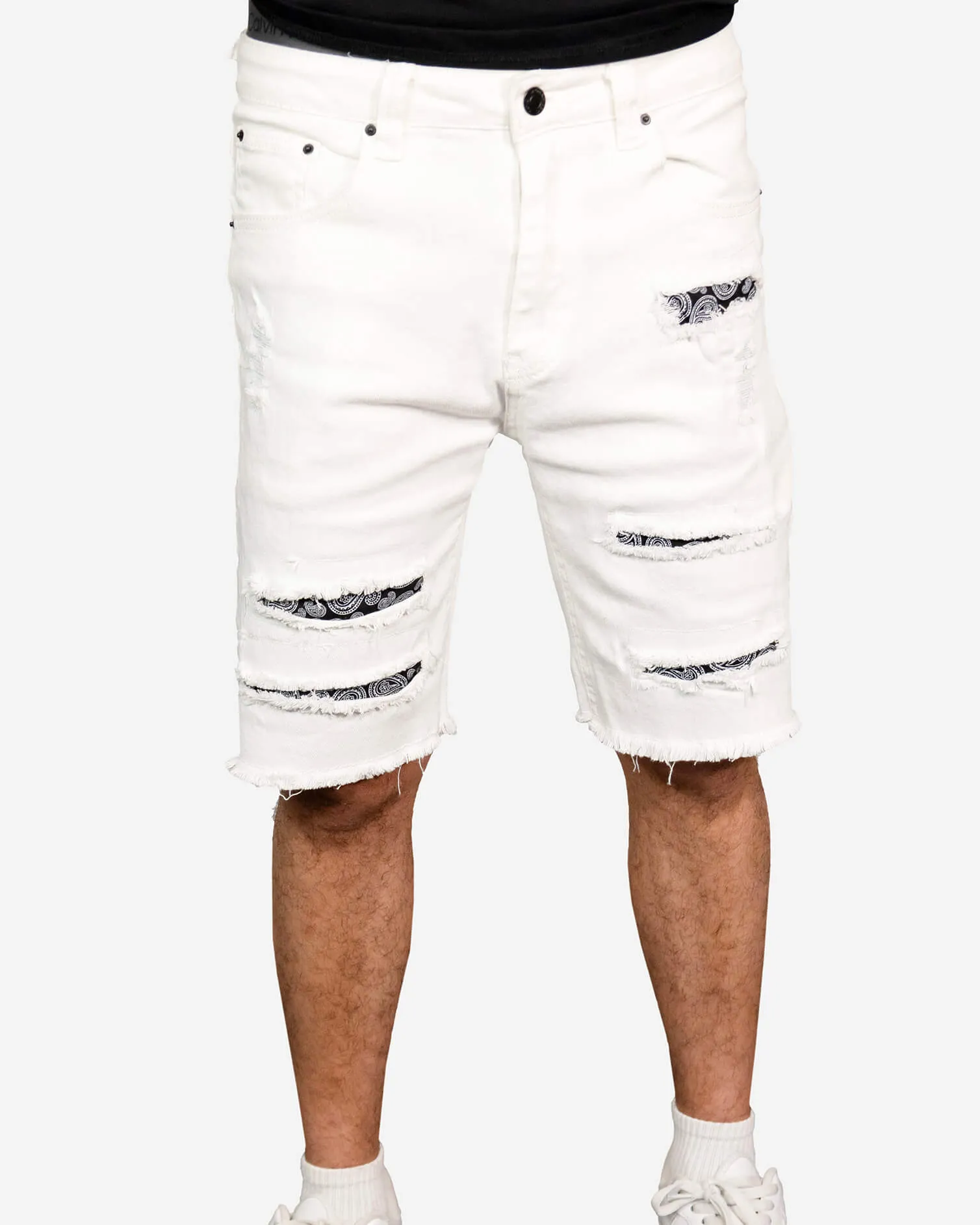 Gracias Dios White Ripped Bandana Shorts