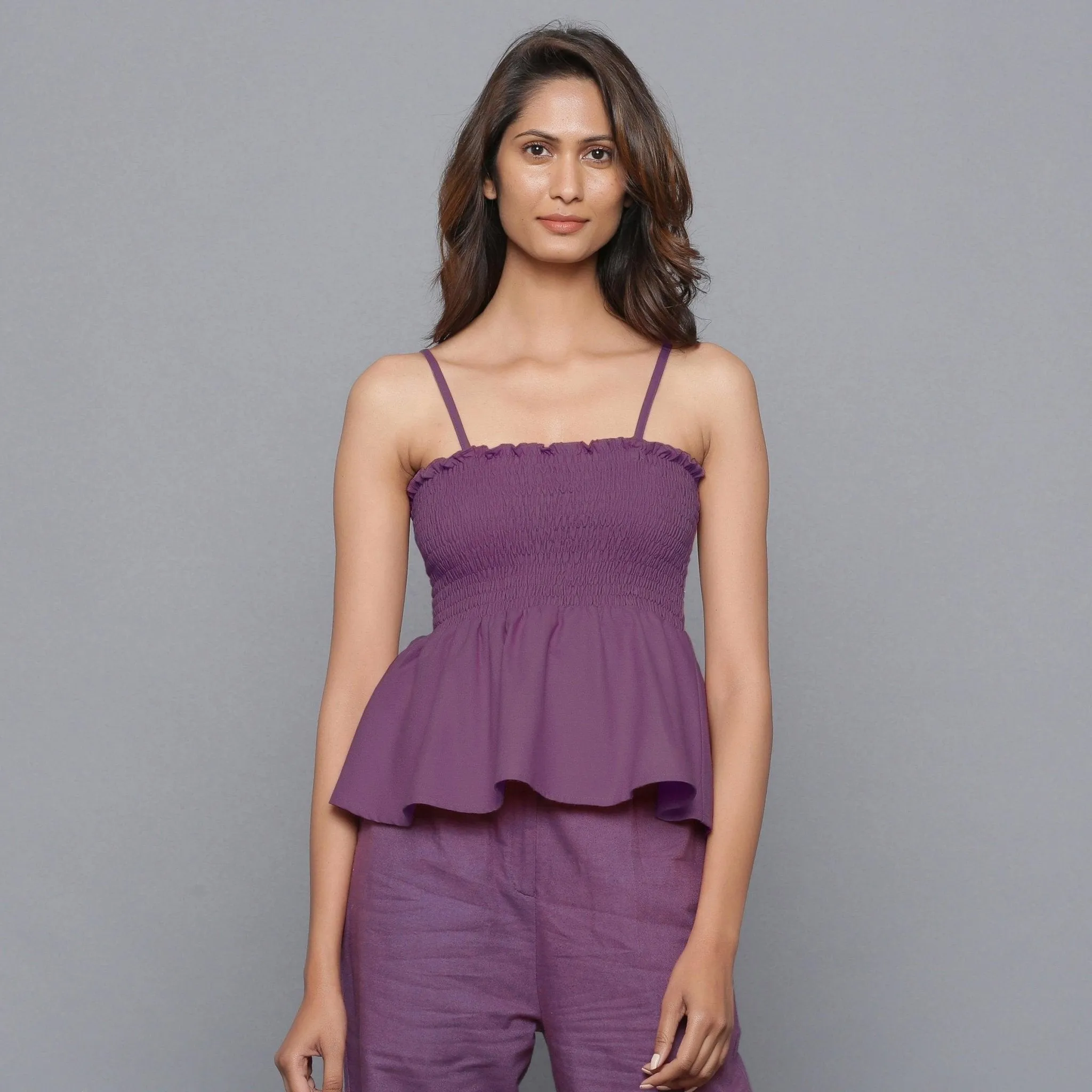 Grape Wine Warm Cotton Flannel Gathered Top