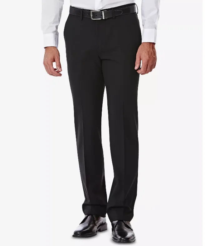 Haggar Mens Slim fit Dress Pants 32 / 30 Black Solid Stretch