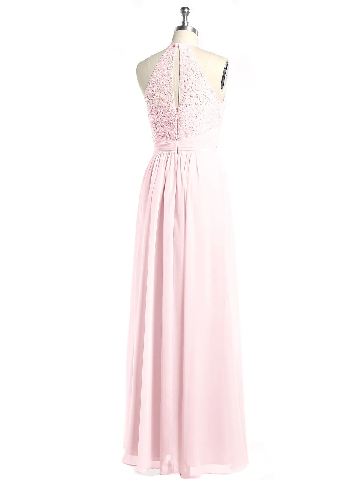 Halter Chiffon And Lace Long Dresses Blushing Pink Plus Size