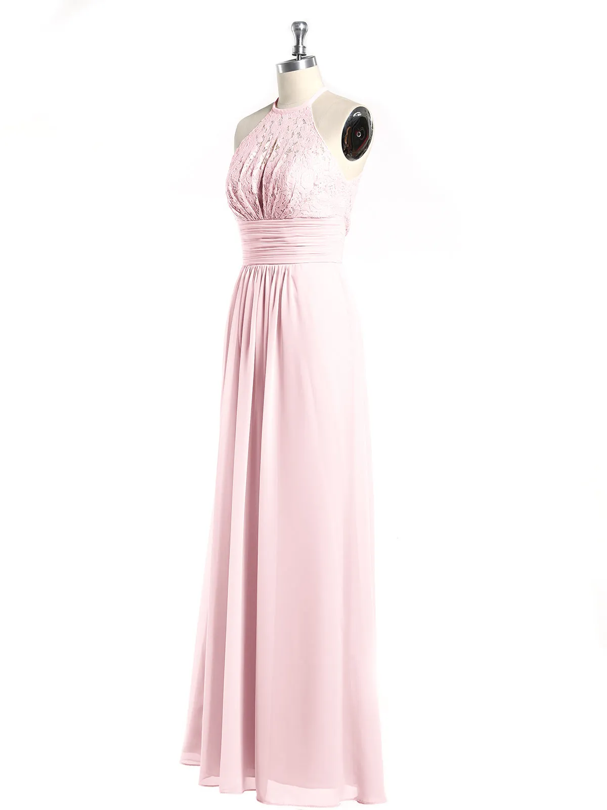 Halter Chiffon And Lace Long Dresses Blushing Pink Plus Size