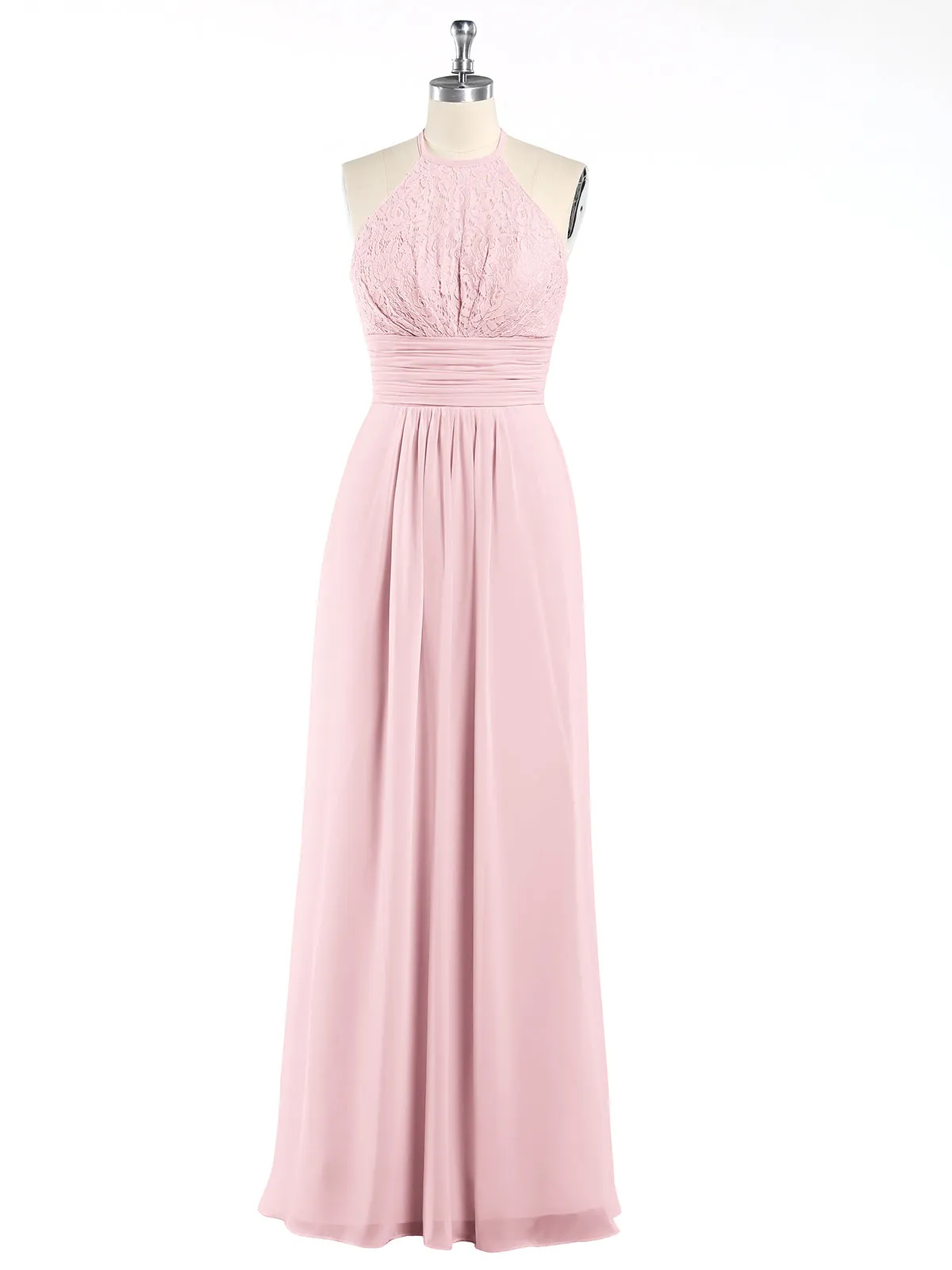 Halter Chiffon And Lace Long Dresses Blushing Pink Plus Size