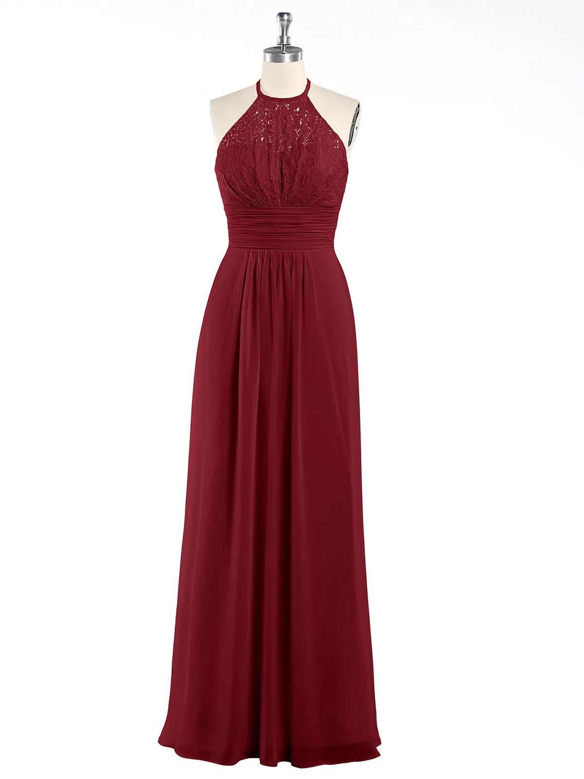 Halter Chiffon And Lace Long Dresses Burgundy
