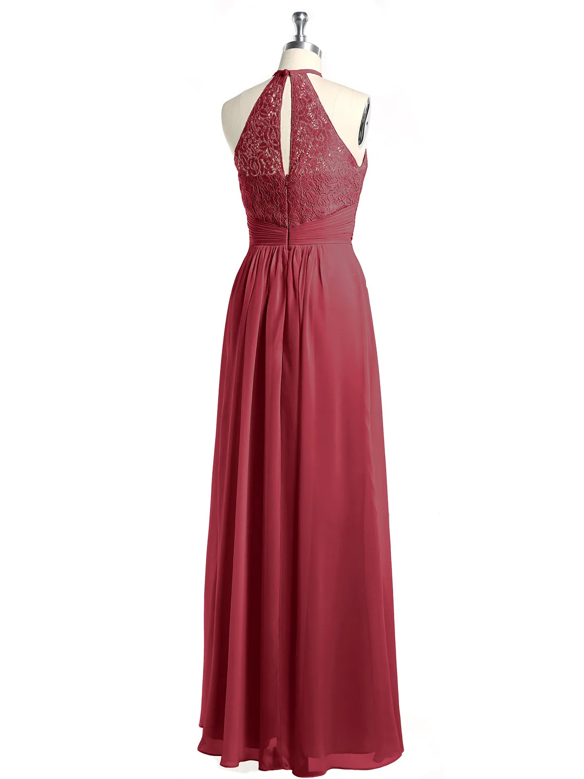Halter Chiffon And Lace Long Dresses Burgundy