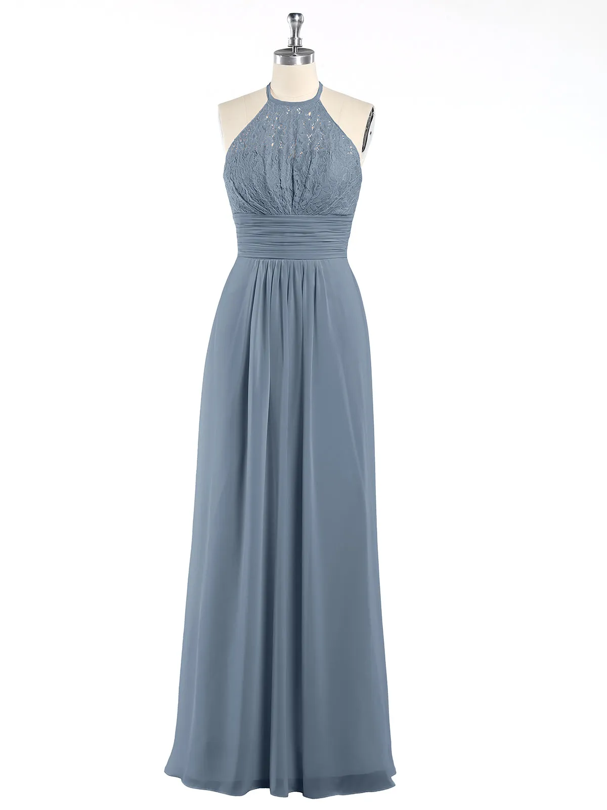 Halter Chiffon And Lace Long Dresses Dusty Blue Plus Size