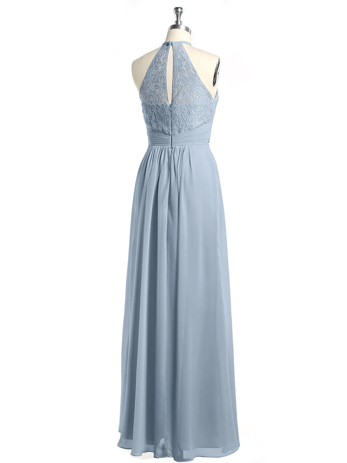 Halter Chiffon And Lace Long Dresses Dusty Blue Plus Size