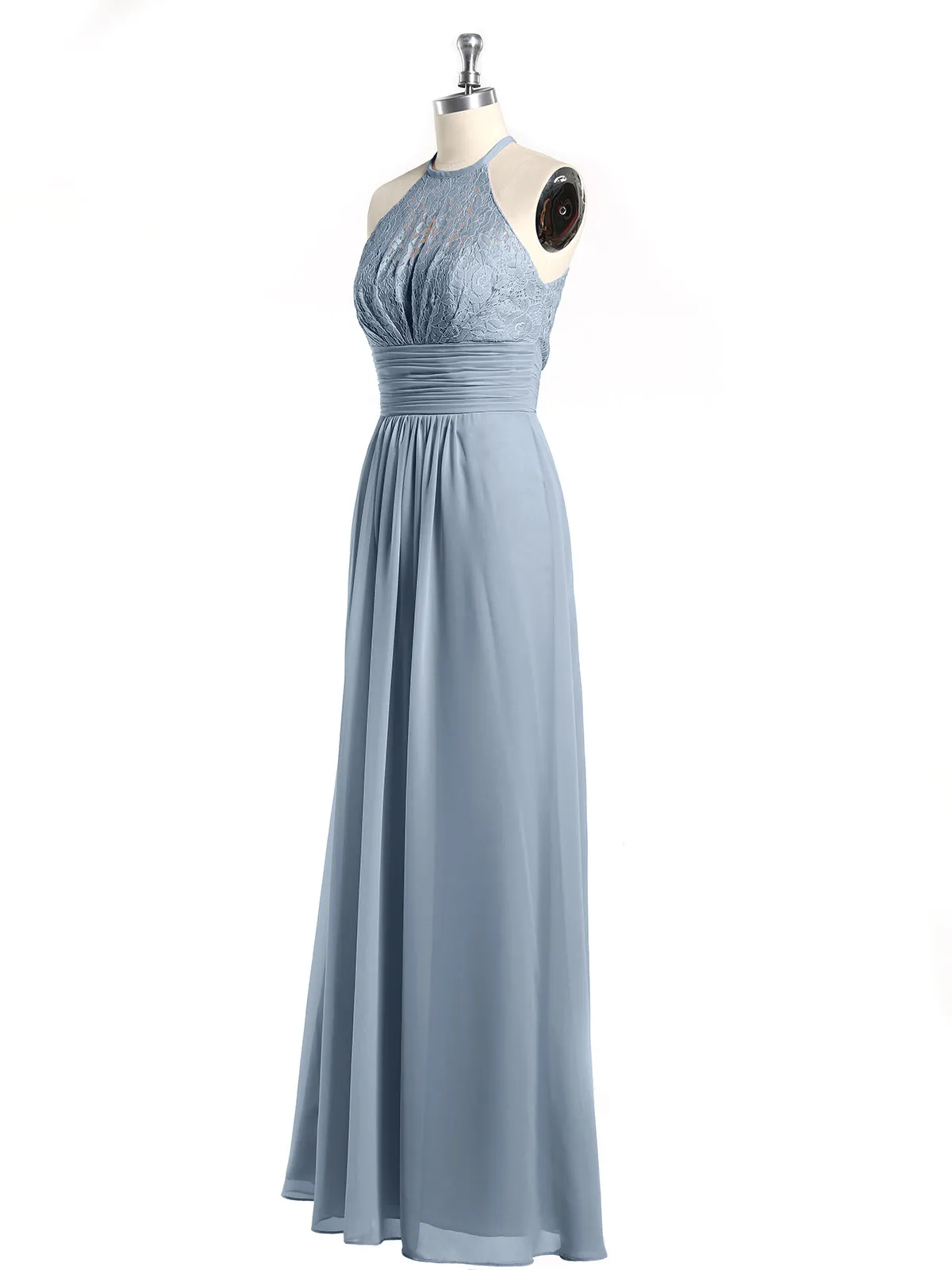 Halter Chiffon And Lace Long Dresses Dusty Blue Plus Size