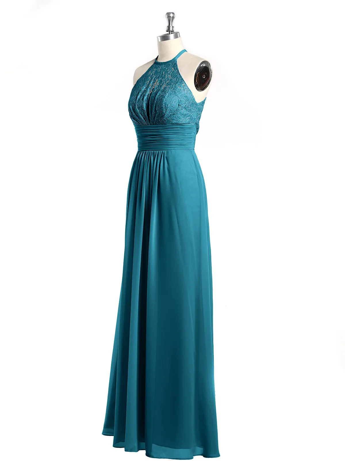 Halter Chiffon And Lace Long Dresses Ink Blue Plus Size