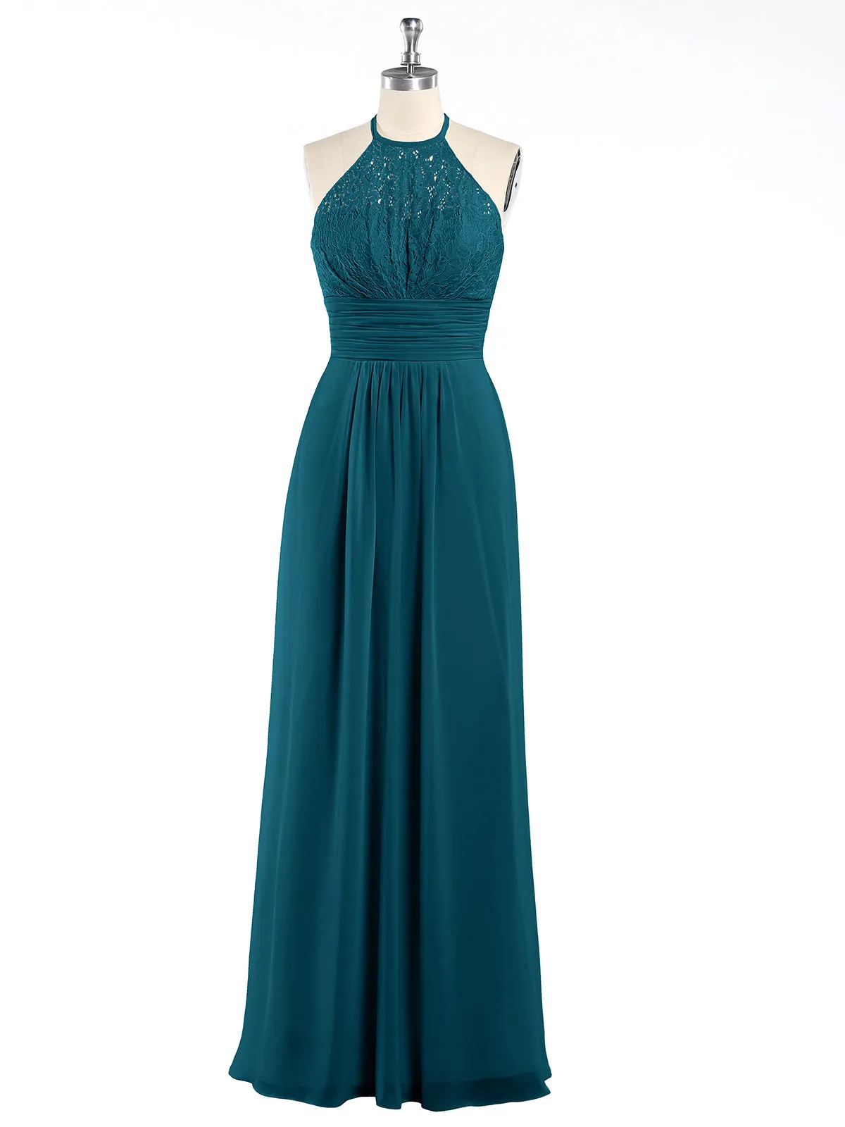 Halter Chiffon And Lace Long Dresses Ink Blue Plus Size