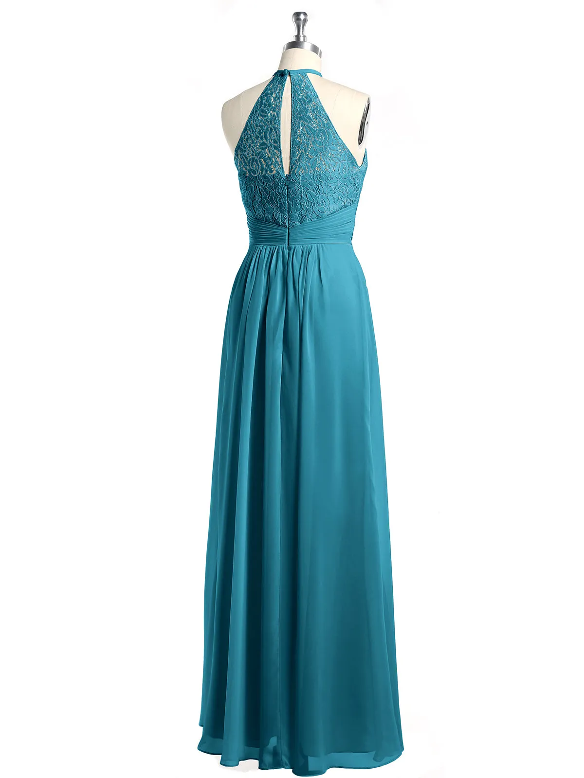 Halter Chiffon And Lace Long Dresses Ink Blue Plus Size