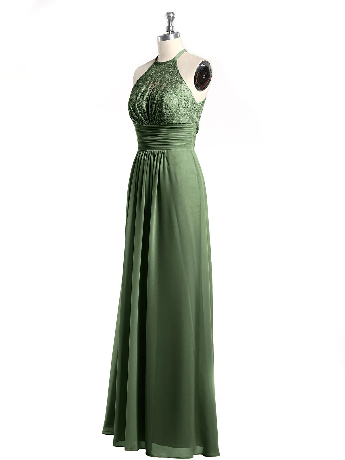 Halter Chiffon And Lace Long Dresses Olive Green Plus Size