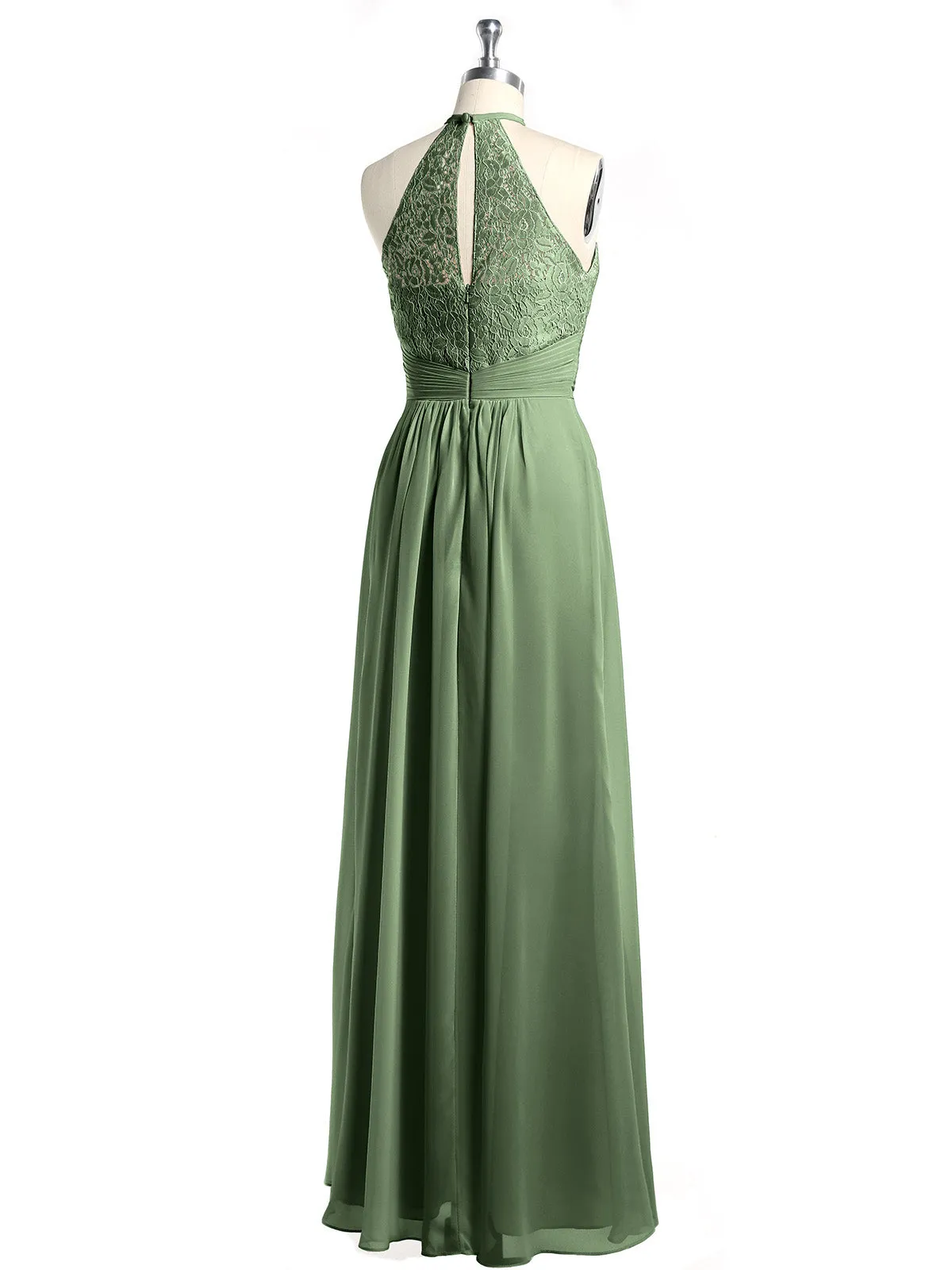 Halter Chiffon And Lace Long Dresses Olive Green Plus Size