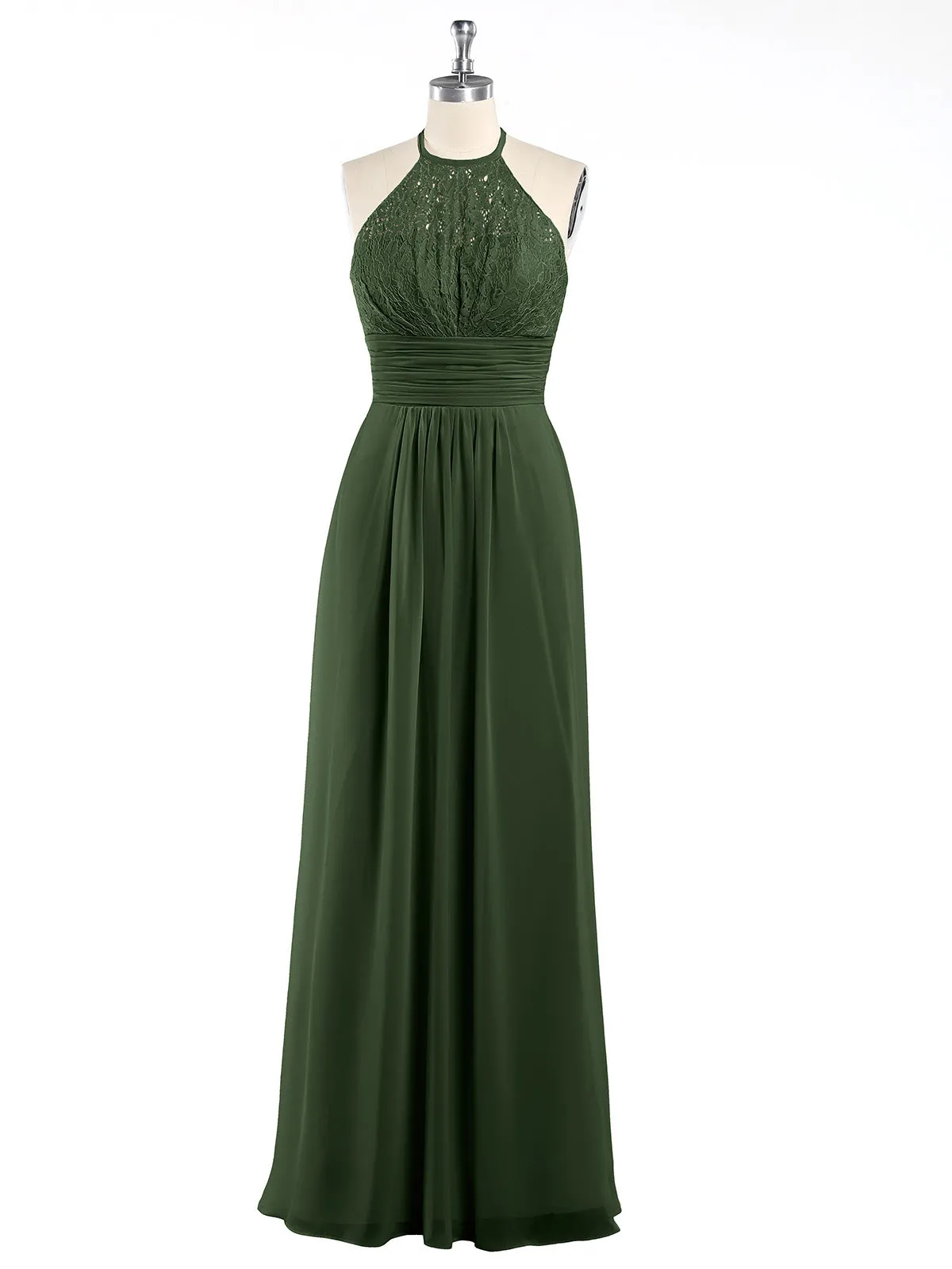 Halter Chiffon And Lace Long Dresses Olive Green Plus Size