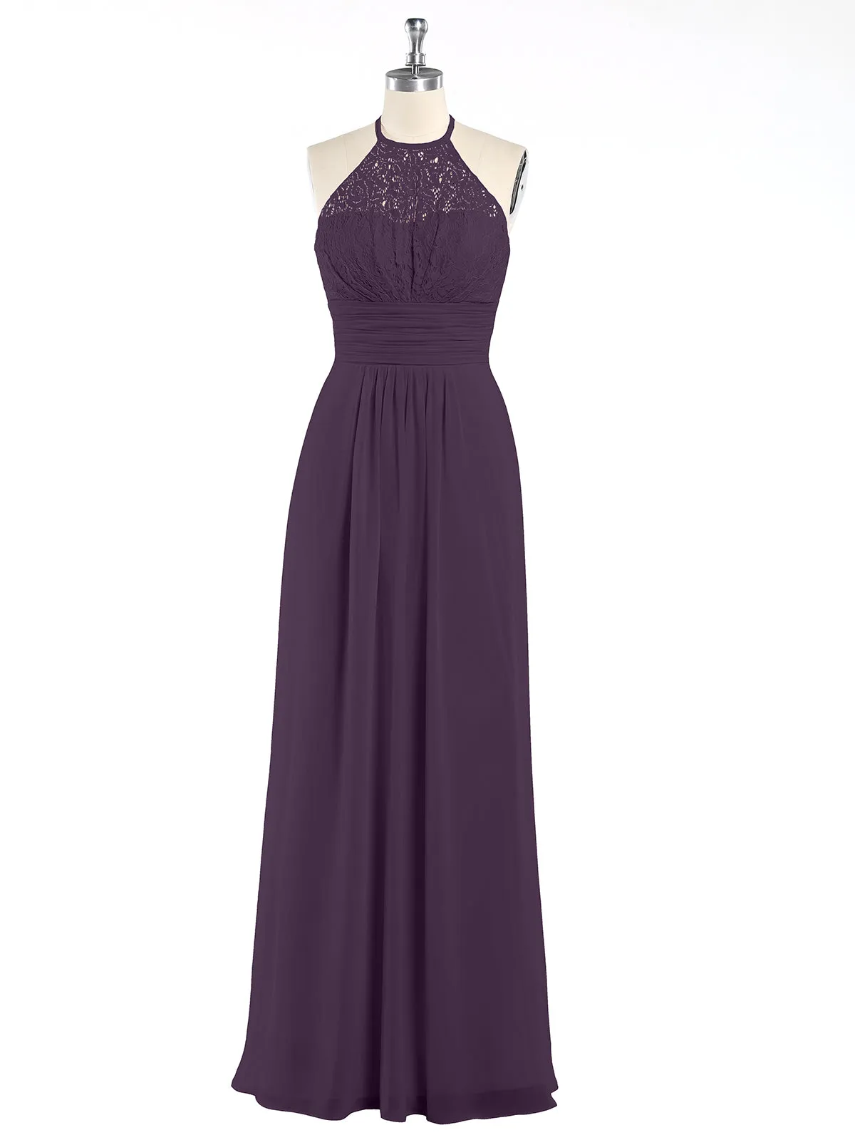 Halter Chiffon And Lace Long Dresses Plum Plus Size