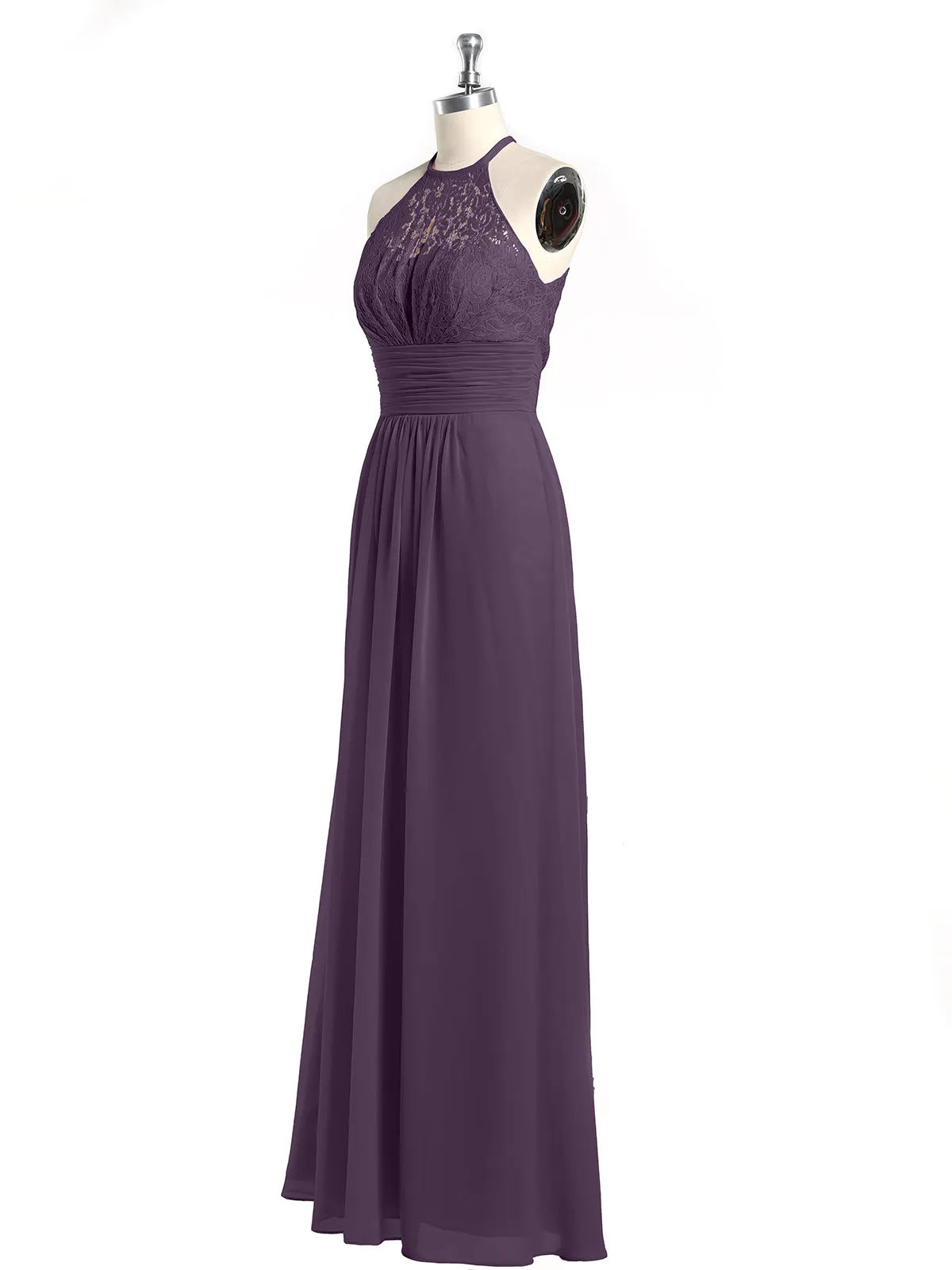 Halter Chiffon And Lace Long Dresses Plum Plus Size