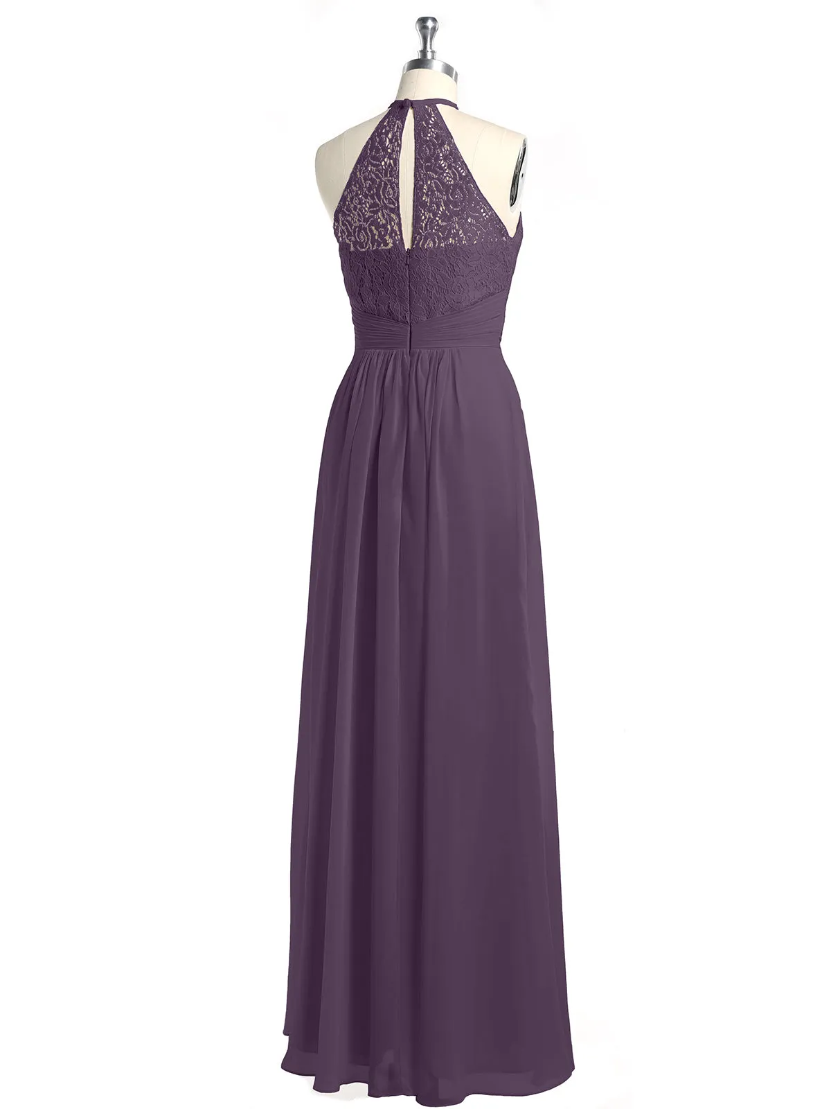 Halter Chiffon And Lace Long Dresses Plum Plus Size