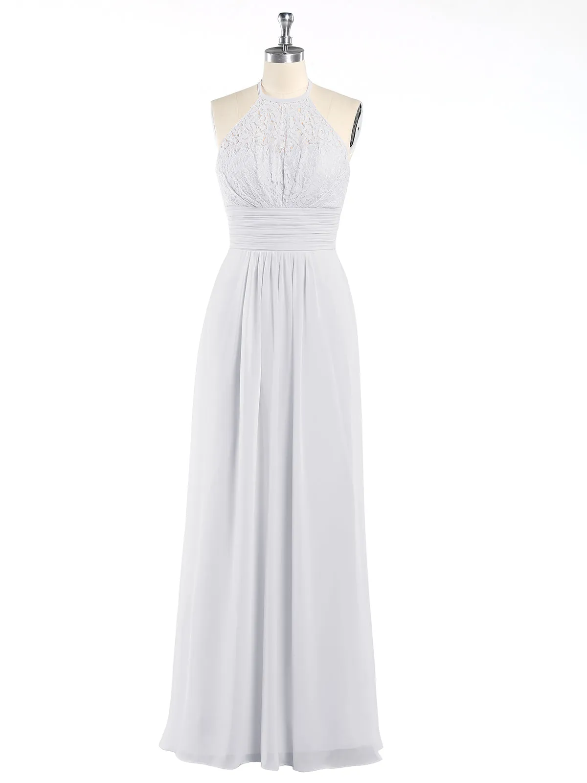 Halter Chiffon And Lace Long Dresses White Plus Size