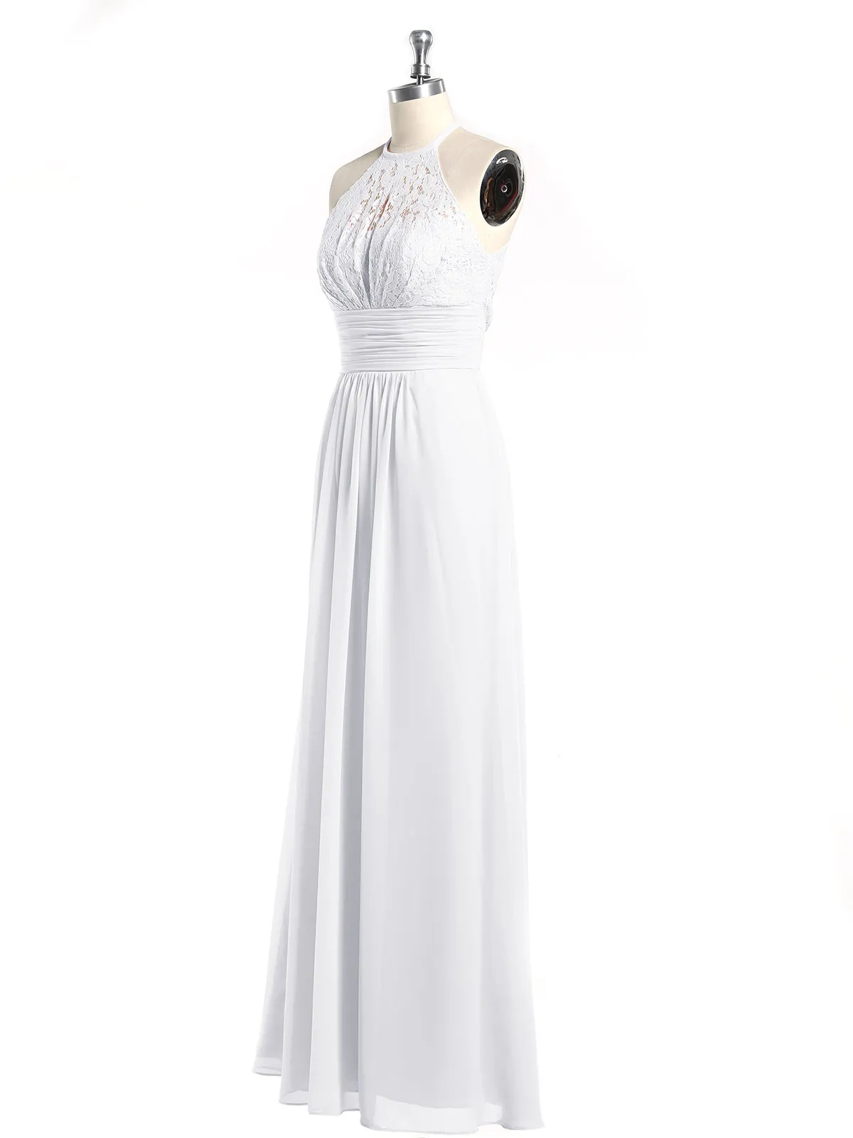 Halter Chiffon And Lace Long Dresses White Plus Size