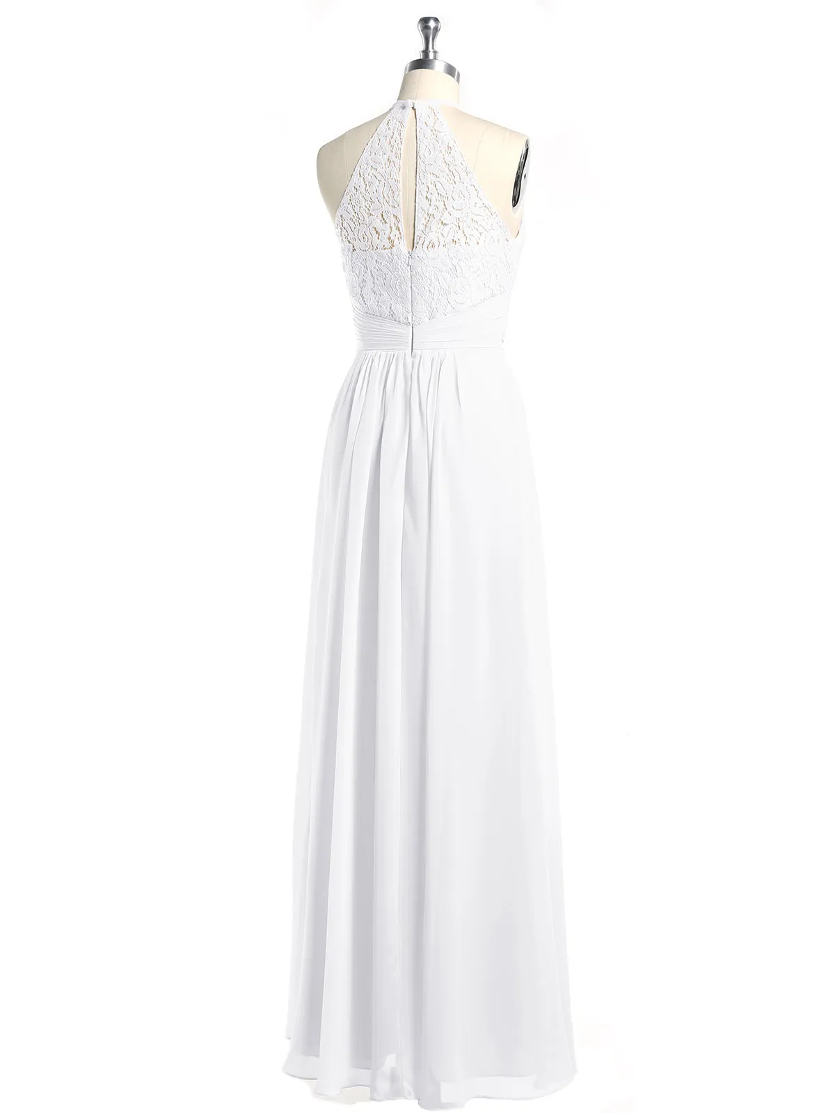 Halter Chiffon And Lace Long Dresses White Plus Size