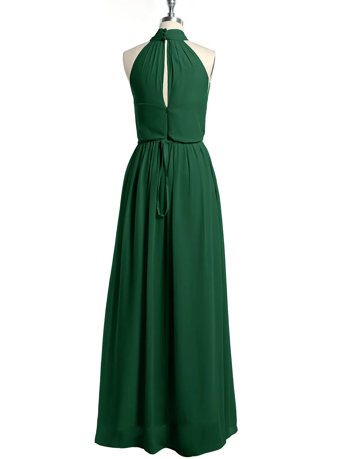 High Neck Chiffon Dresses with Slit and Sash Bow-Dark Green Plus Size