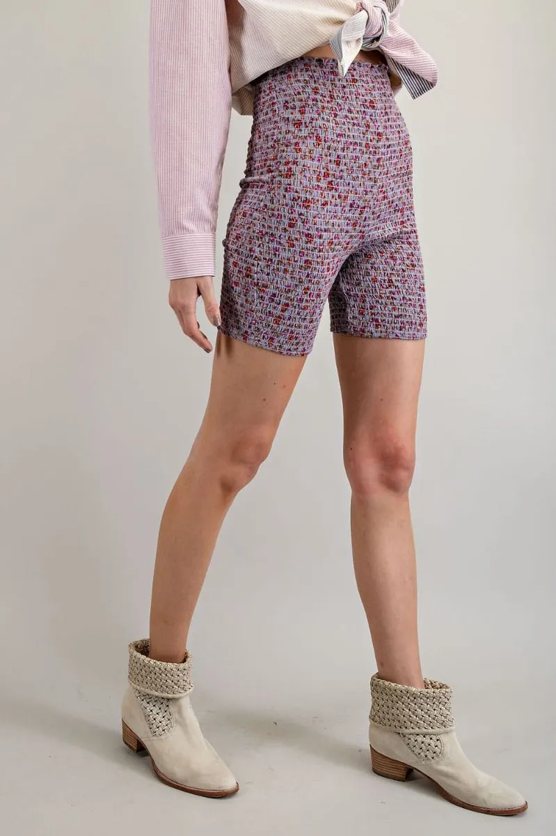 High Waist Smocked Biker Shorts