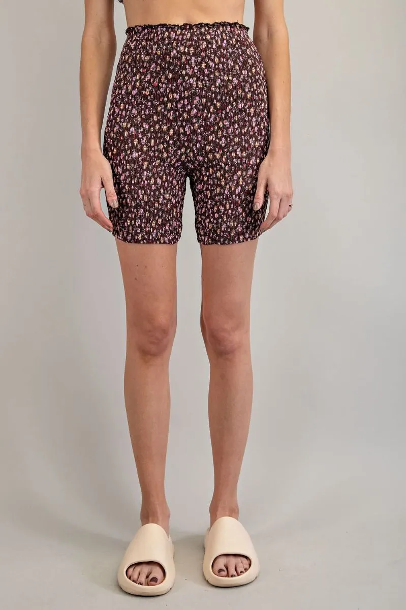 High Waist Smocked Biker Shorts
