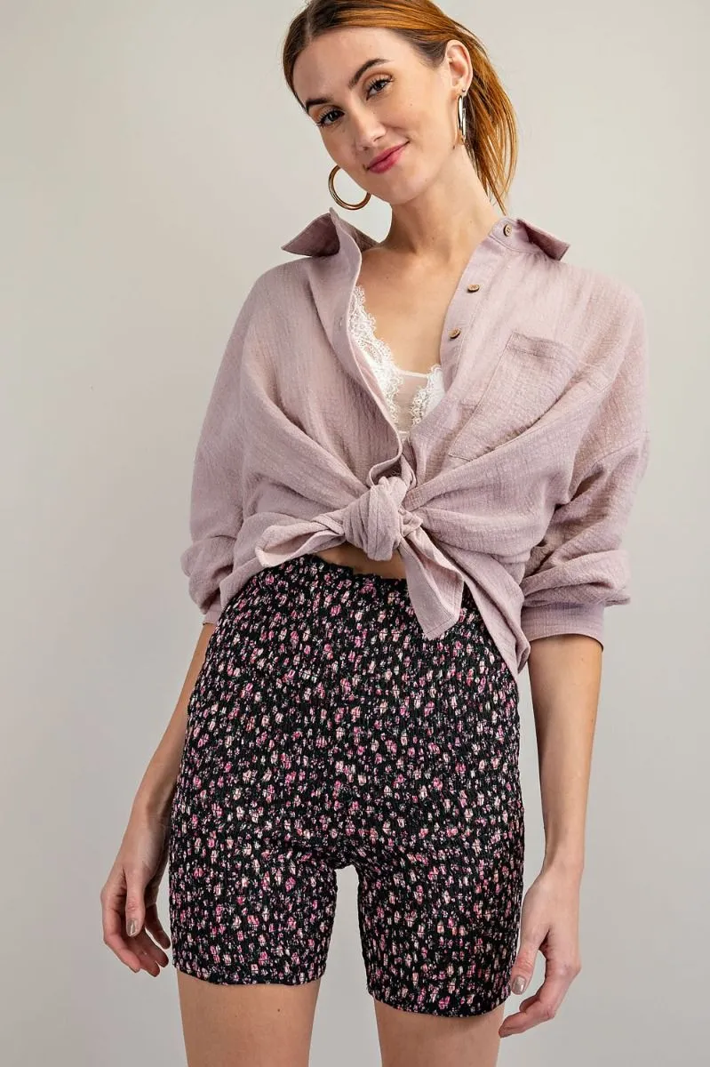 High Waist Smocked Biker Shorts