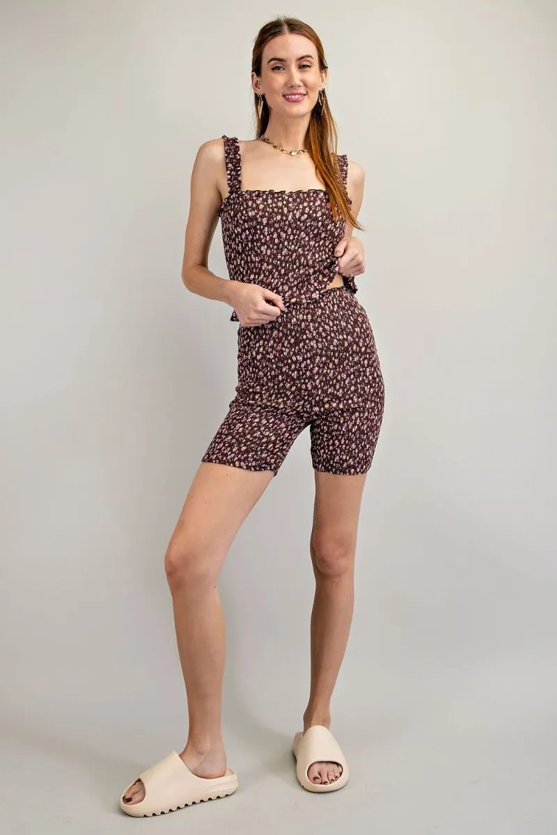 High Waist Smocked Biker Shorts