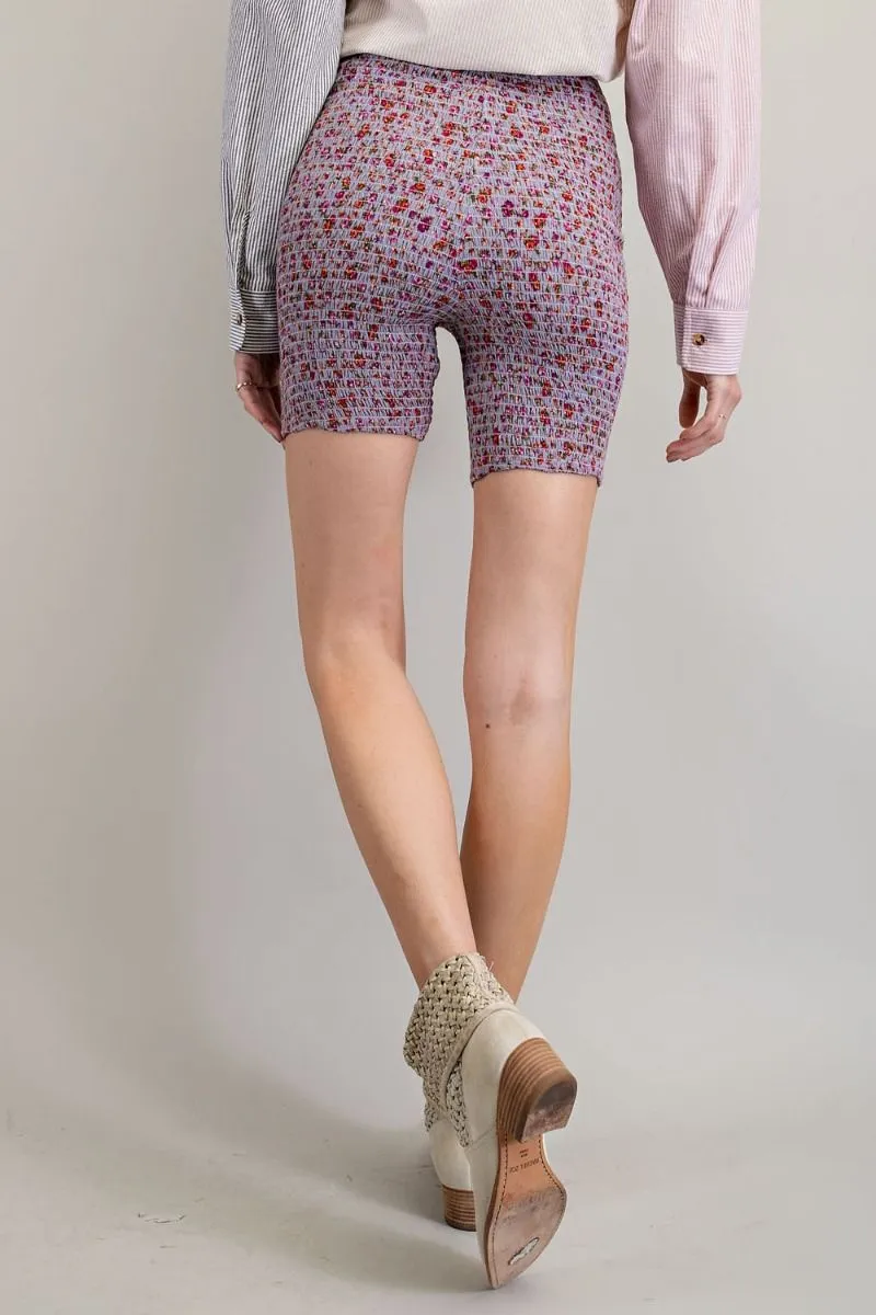 High Waist Smocked Biker Shorts