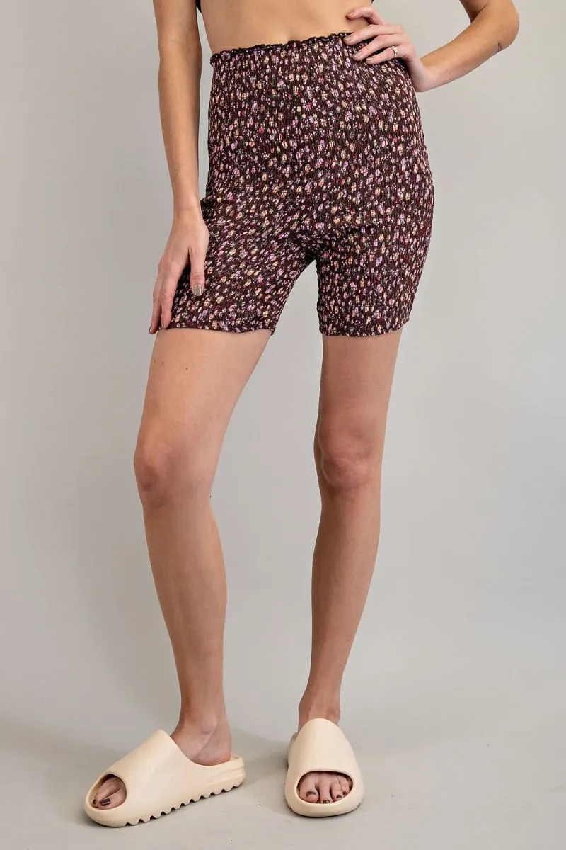 High Waist Smocked Biker Shorts