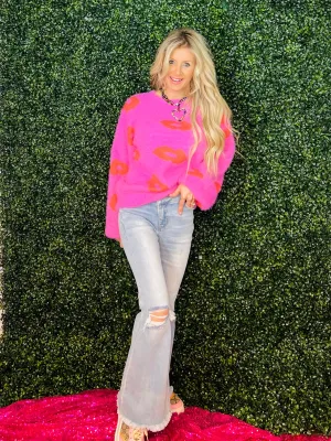Hot  Pink Sugar Lips' N Love Sweater