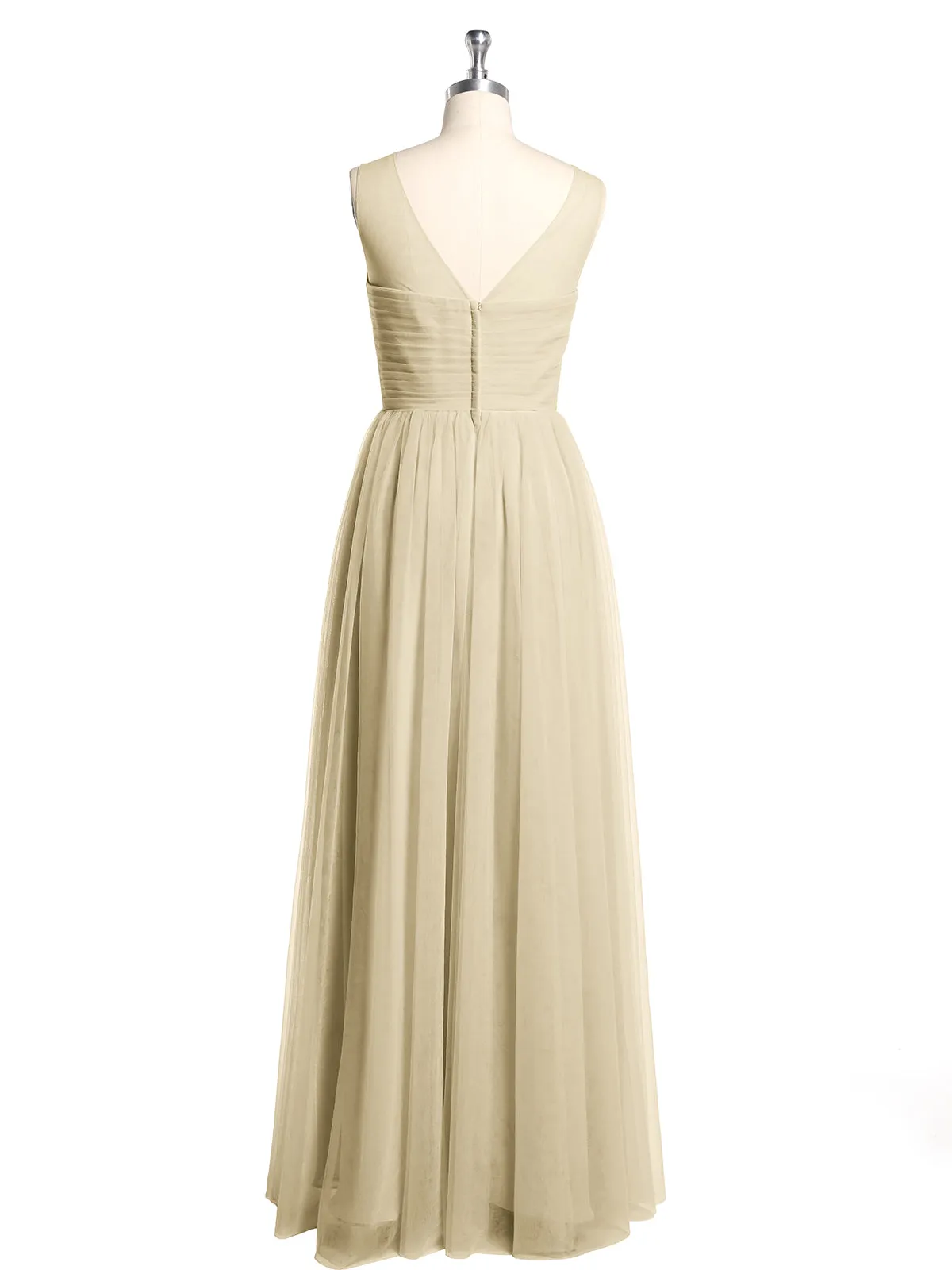 Illusion Neck Cross Tulle Bridesmaid Dresses-Champagne Plus Size