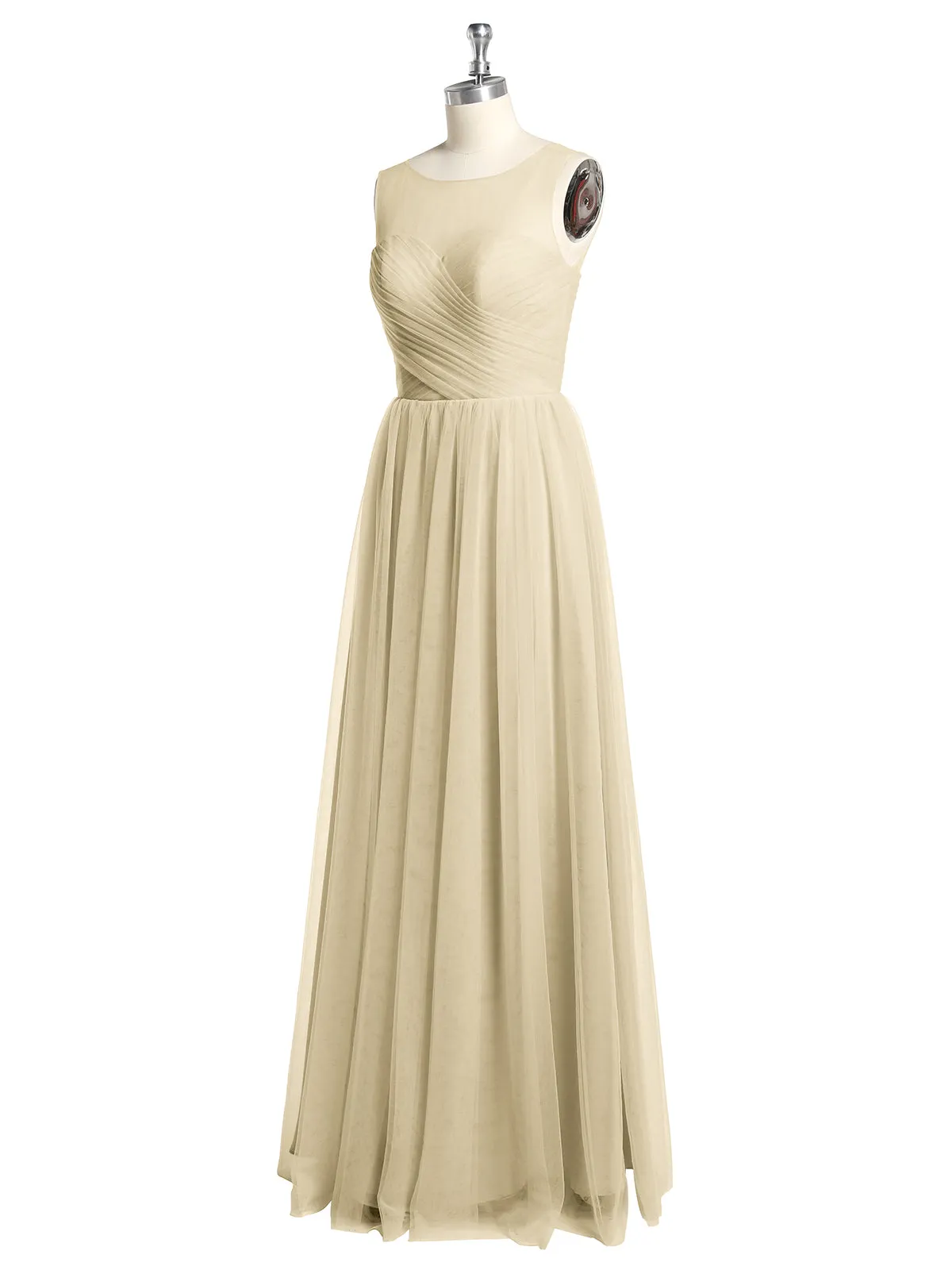 Illusion Neck Cross Tulle Bridesmaid Dresses-Champagne Plus Size