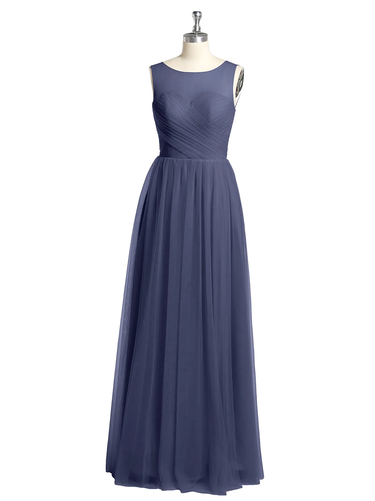Illusion Neck Cross Tulle Bridesmaid Dresses-Stormy