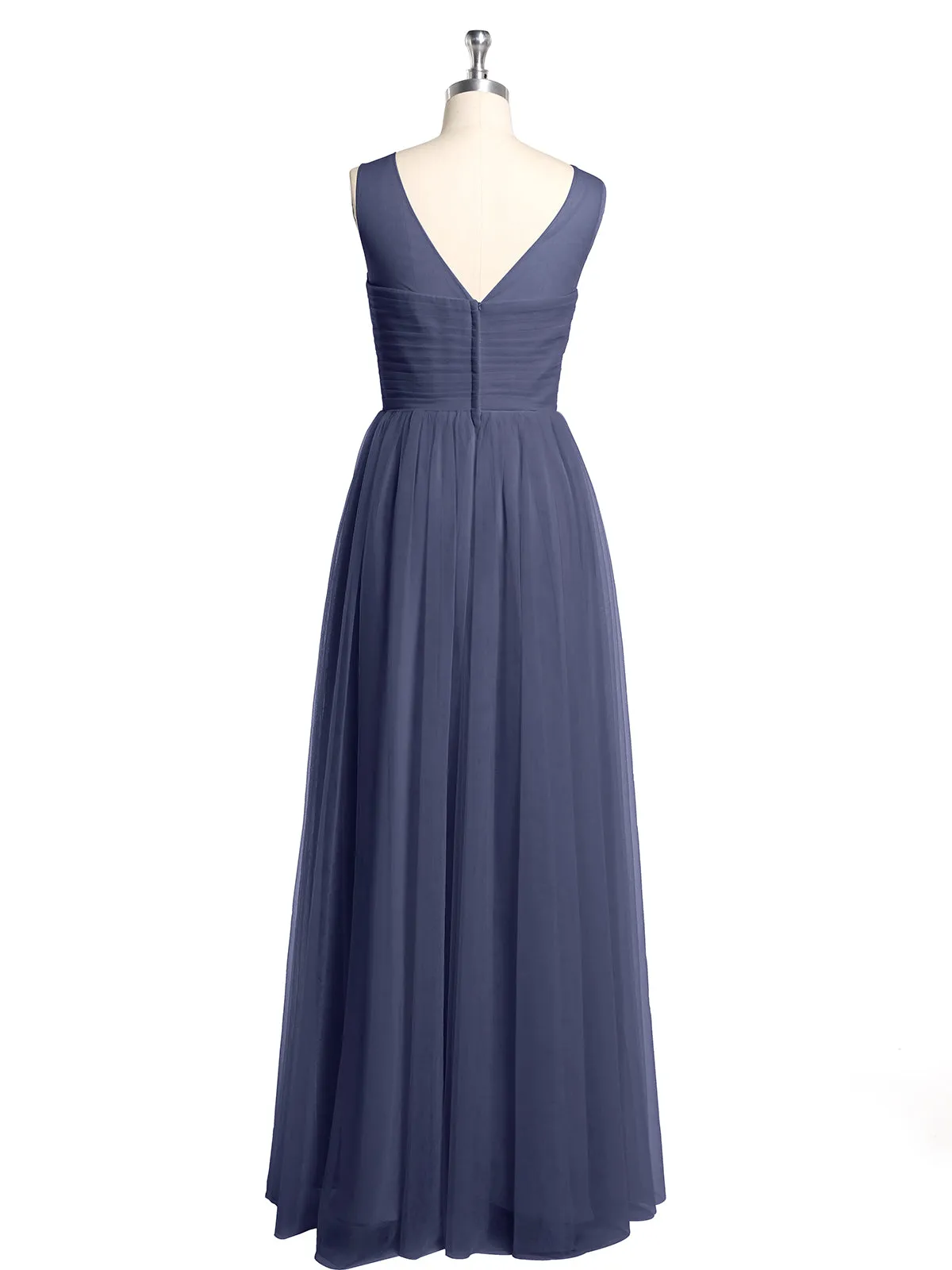 Illusion Neck Cross Tulle Bridesmaid Dresses-Stormy