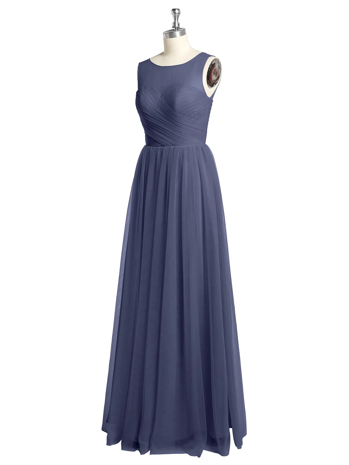 Illusion Neck Cross Tulle Bridesmaid Dresses-Stormy