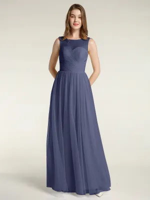 Illusion Neck Cross Tulle Bridesmaid Dresses-Stormy