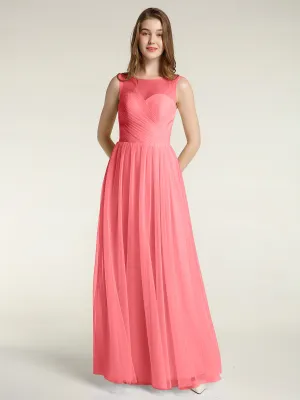 Illusion Neck Cross Tulle Bridesmaid Dresses-Watermelon