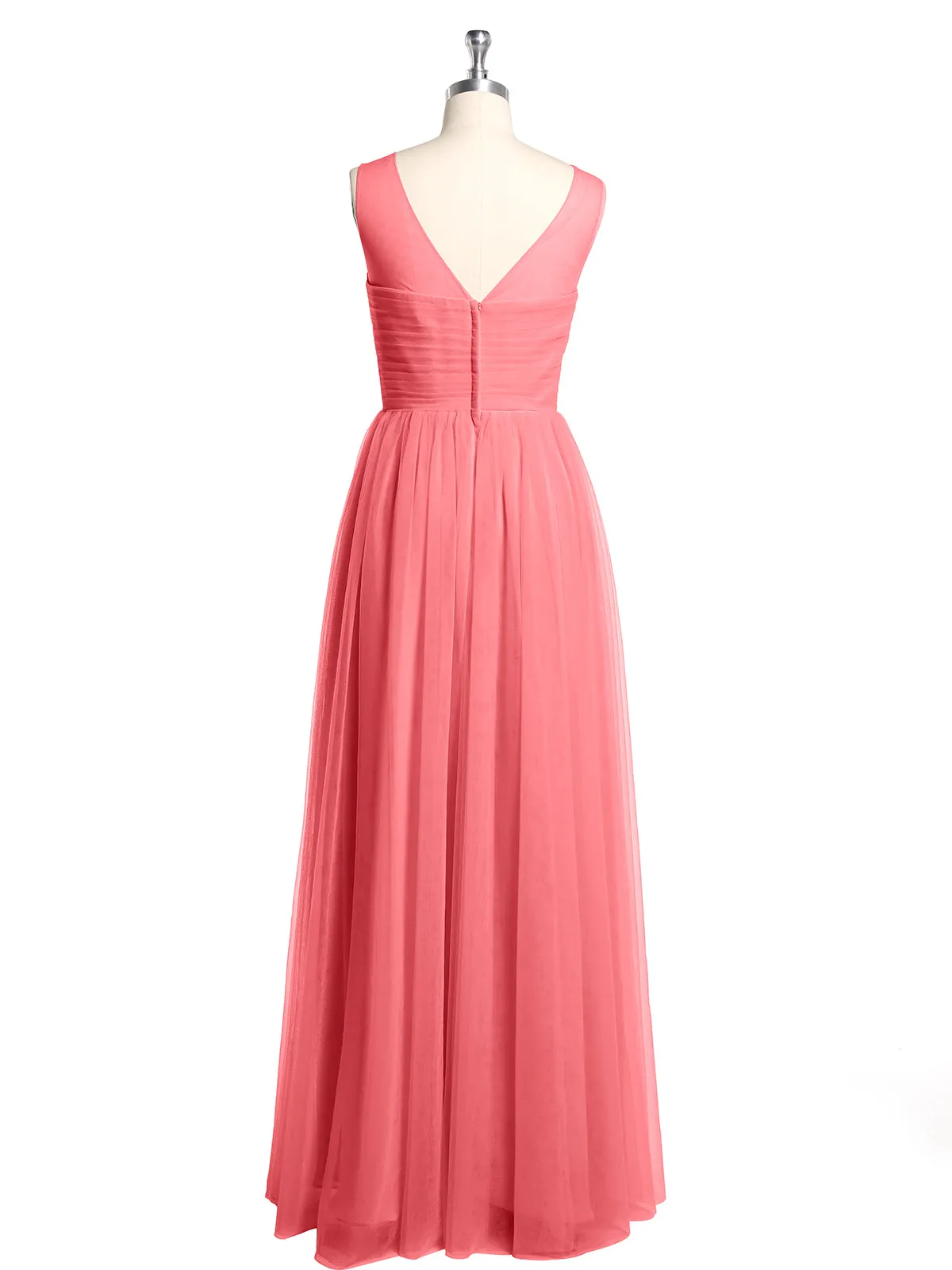 Illusion Neck Cross Tulle Bridesmaid Dresses-Watermelon