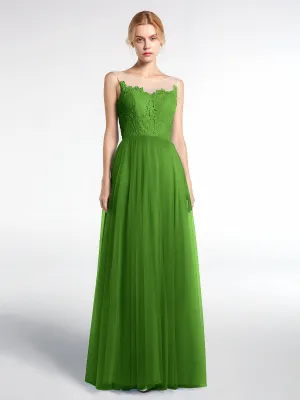 Illusion Neckline Lace and Tulle Maxi Dress-Moss