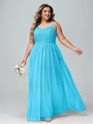Illusion Neckline Lace and Tulle Maxi Dress-Pool Plus Size