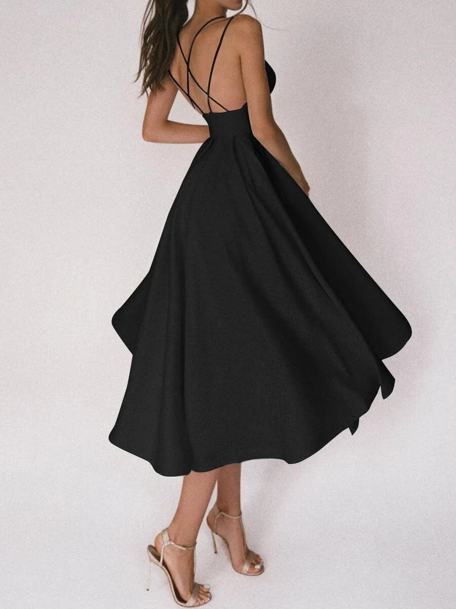Keziah Dress | Open Back Flare Spaghetti Strap Party Dress