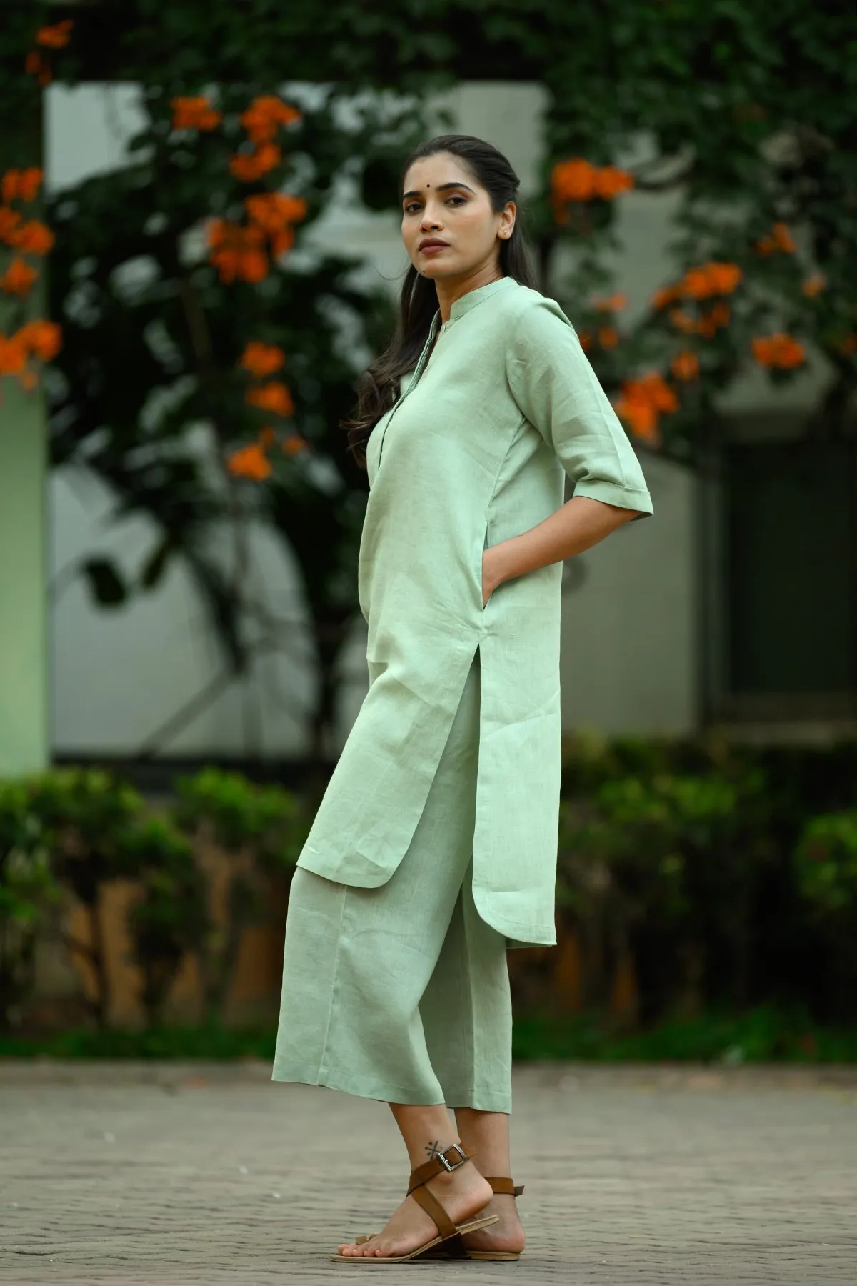 Lea Linen Kurta - Sage Green